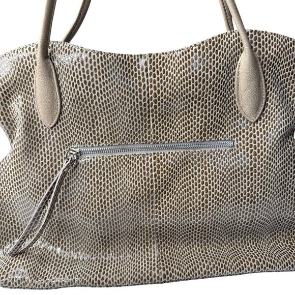Sorial Snake-Embossed Vegan Leather Tote Bag With Zipper Pockets & Dual Handles - Picture 3 of 12